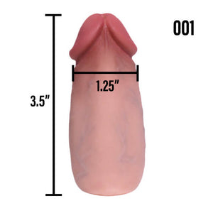 Measurements of 3.5" x 1.25" of the 001 Painted PeenPocket pleasure sleeve for trans men and non-binary folk.