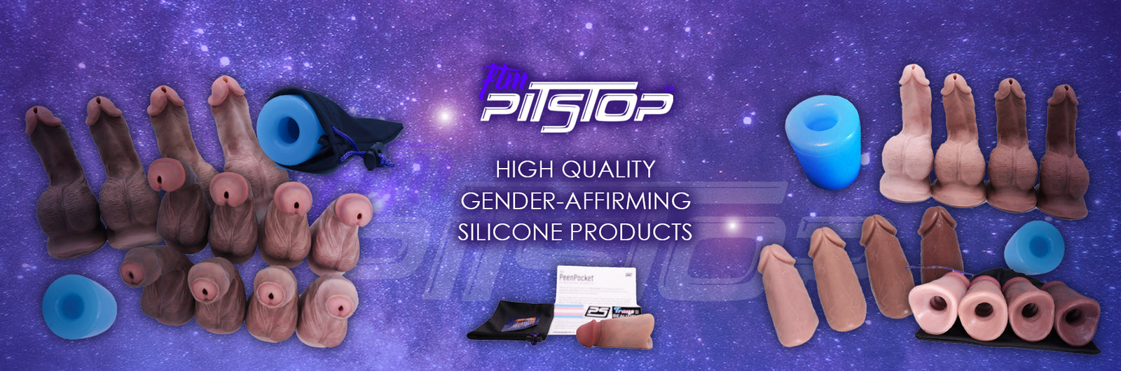 FTM Pitstop main banner showing logo and Jimmy Stand to Pee packers, the PeenPocket, and ShotPocket pleasure sleeve.