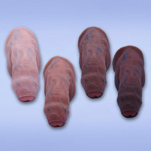 All four skin tones of the Painted Uncut Jimmy STP stand to pee packer for trans men.