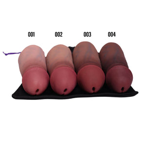 All four skin tones of the Painted PeenPocket pleasure sleeve for trans men and non-binary folk.