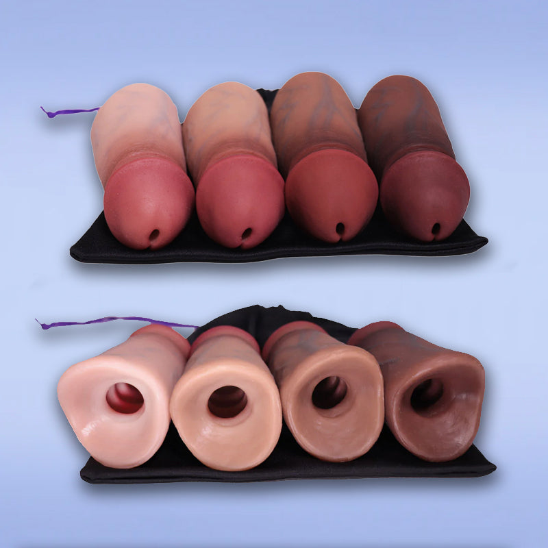 All four skin tones of the Painted PeenPocket pleasure sleeve for transgender men.